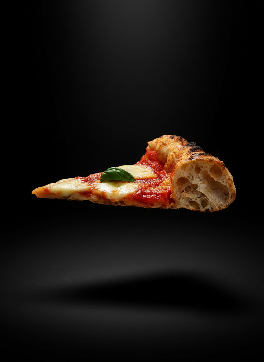 Fetta di pizza con cornicione alveolato e lievitazione - C'è Pizza per Te